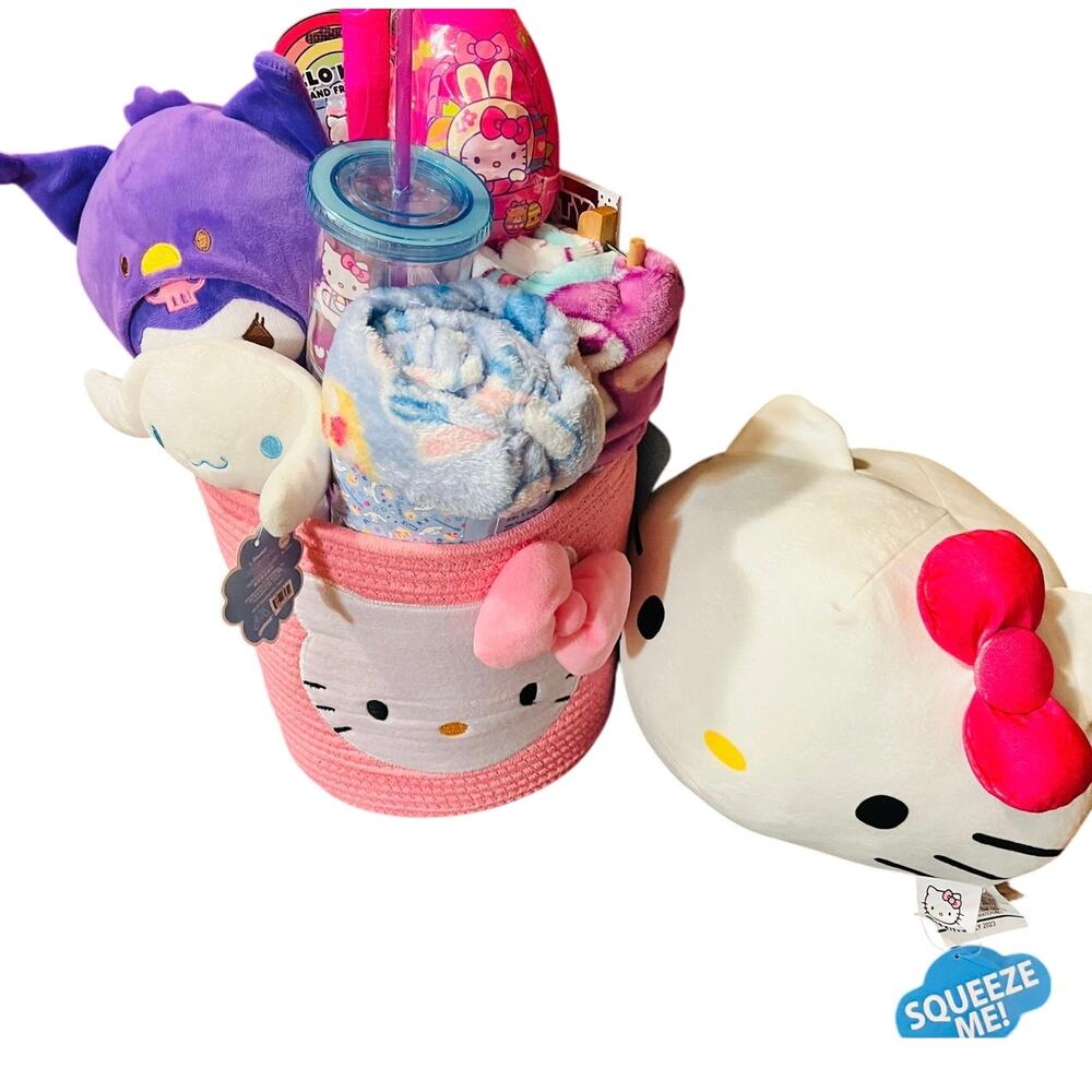 Hello kitty  Kuromi , Cinnamoroll Easter bundle with large pink rope storage bin